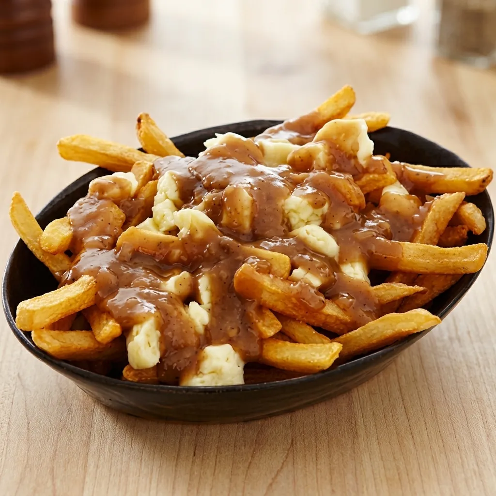 Poutine at London Burgers — classic Canadian poutine with gravy and cheese curds, London Ontario